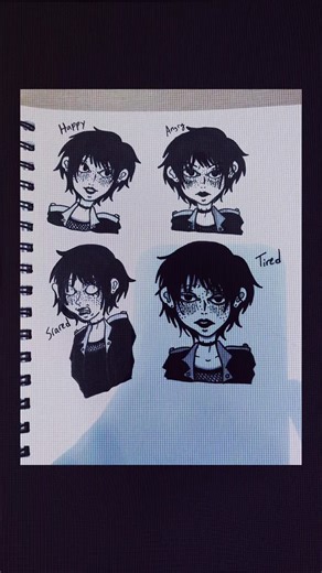 Facial Expressions of my OC,Akiko from my comic,Aki 🖤☠️ #sketchbook #sketchbookart #oc #myocs #traditionalart #sharpie #inkdrawing #facialexpressionsdrawing