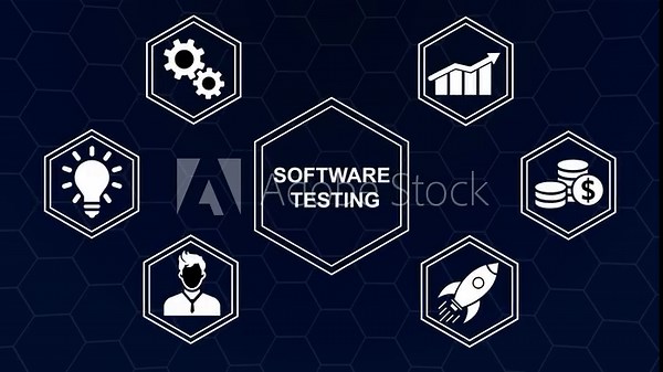 Software Testing Concept with Connected Icons and Flowchart Elements software testing, quality assurance, development, technology, concept, flowchart, infographic, digital, network Stock-Video