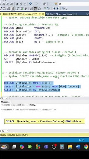 SQL How to Declare and use Variables in SQL Server Part 1 #sqltips #sqlforbeginners #sql