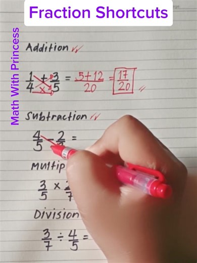 49K views · 514 reactions | Fraction Shortcuts #math #mathwithprincess #mathviral #mathlessons #mathematics #mathreview #mathtricks #mathshortcuts #fractionshortcuts | Math with Princess | Facebook