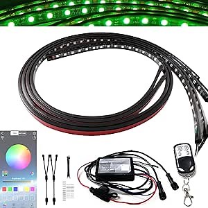 Flexible Underglow Lighting Kit, 4PCS Exterior Underbody LED Light Strips with APP & Remote Control for Cars Trucks Accessories