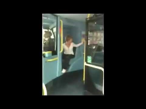 Guy breaks though glass door of a London bus. Peckham terminator