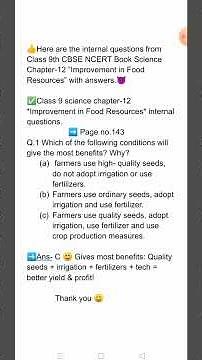 ✅Class 9 science chapter-12 *Improvement in Food Resources* internal questions.#studywithashish #com