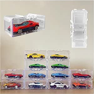 40 Pcs 1/64 Scale Toy Car Display Case for Hot Wheels, Matchbox, Model & Mini Cars – Clear Acrylic Storage Organizer with Snap-On Dust Cover for Collectibles (White Transparent)