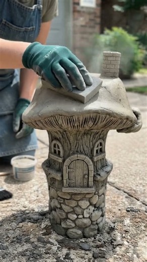 DIY Mushroom House Cement Planter 🍄 | Amazing Concrete Flower Pot Making | Easy Garden Craft
