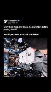 Before astronauts step outside the ISS, they spend hours suiting up — checking oxygen, gloves, and comms. One small mistake out there can cost everything. Spacewalks can last up to seven hours, testing focus, teamwork, and endurance in extreme conditions. Every move keeps the station alive. #Spacewalk #ISS #NASA #Astronauts #SpaceEve #spaceeves | SpaceEve