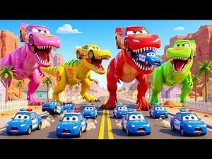 4 McQueen Dinosaurs Attack the City 🚗🦖 | Monster Cars Animation