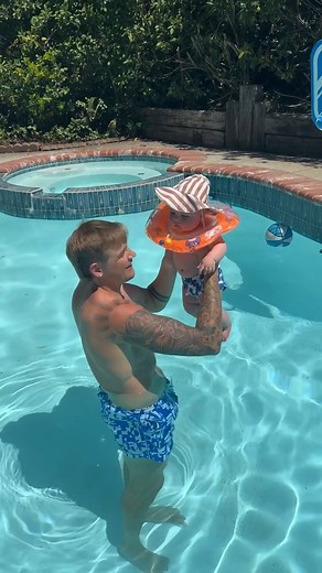 48K views · 167 reactions | Dad tests if baby floats 勞 Parents test if their baby can float in the pool #couple #blessed #family #funny | Blake M | Facebook