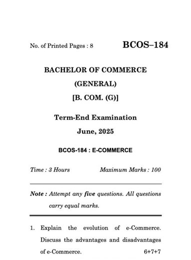 BCOS–184 June 2025 | IGNOU Previous Year Question Paper