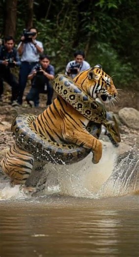 Tiger vs anaconda epic showdown in the wild #wildlife #nature #battle