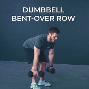 The dumbbell bent over row is a fantastic pulling exercise that helps to strengthen the upper back, rear shoulders and biceps. . There are numerous ways to perform this exercise; this variation allows you to stretch the hamstrings and get a great core emphasis as well, so you get more bang for your buck. . Start by grabbing two dumbbells. From a standing position, soften your knees and drive your hips back and down. . Keep your back arched and braced and bring your chest over until it’s parallel