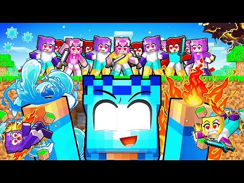 ELEMENTAL GOD SPEEDRUNNER vs 100 FANGIRL HUNTERS in Minecraft!