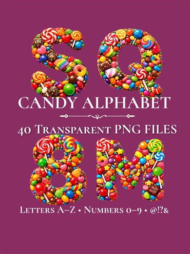 Candy Alphabet PNG Letters Clipart, Sweet Candy Font A-Z Numbers 0-9 Symbols, Kids Party Graphics, Scrapbooking Letters, Crafts - Etsy