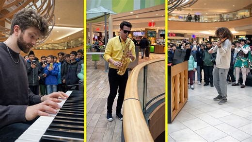 Shopping mall turns into piano and sax performance
