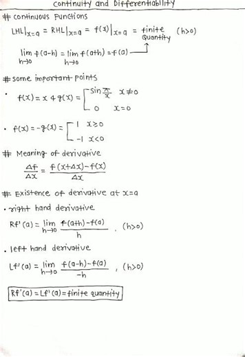 continuity and differentiability mathematics class 12 formula notes ~~