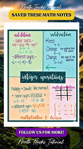 Integers Operation Math Notes | Math Tricks Tutorial