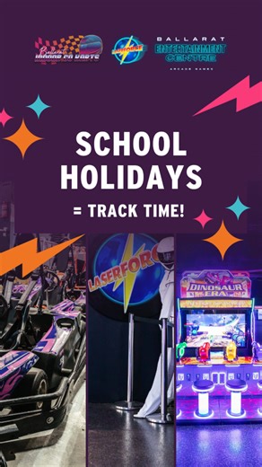 🚦 SCHOOL HOLIDAYS = TRACK TIME! 🚦 All school holidays long, race your mates, tag your rivals in Laserforce, and cool off with a FREE slushie after every race. 💥 Go-karts. 💥 Laserforce. 💥 Arcade games. The best summer memories aren’t made in front of a screen. They’re made on the track. 🏁 Grab the family, round up the crew, and make it one for the books! 👉 Plan your school holiday fun here: https://bit.ly/ballaratindoorgokarts | Ballarat Indoor Go Karts and Laserforce