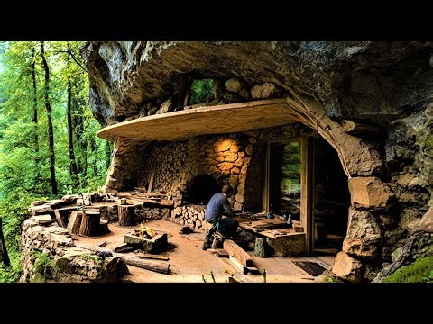 I Built a Warm Cliff House | Making Cement From Tree Bark | Winter Survival