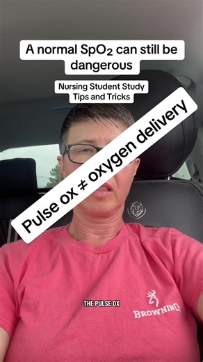 Your pulse ox says 98%. Everything’s fine… right? Not always. SpO₂ measures hemoglobin saturation, not how much oxygen is actually being delivered to tissues. A patient can have a normal SpO₂ and still be hypoxic in certain situations, like severe anemia or carbon monoxide poisoning. Understanding the difference between oxygen saturation and oxygen delivery is an important concept for nursing exams and clinical practice. If the bus analogy helped you understand it, drop a 🚌 in the comments. #nu