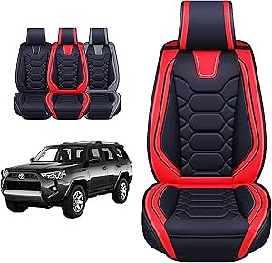 OASIS AUTO Custom Fit Seat Covers for 2010-2025 Toyota 4Runner, Waterproof Faux Leather Seat Protector Cushion 4Runner Car Accessories (Full Set, Red)