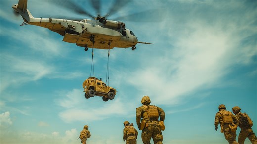 Marines Lift JLTV by Helicopter During Training