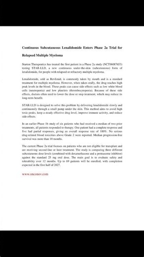 Continuous Subcutaneous Lenalidomide Enters Phase 2a Trial for Relapsed Multiple Myeloma