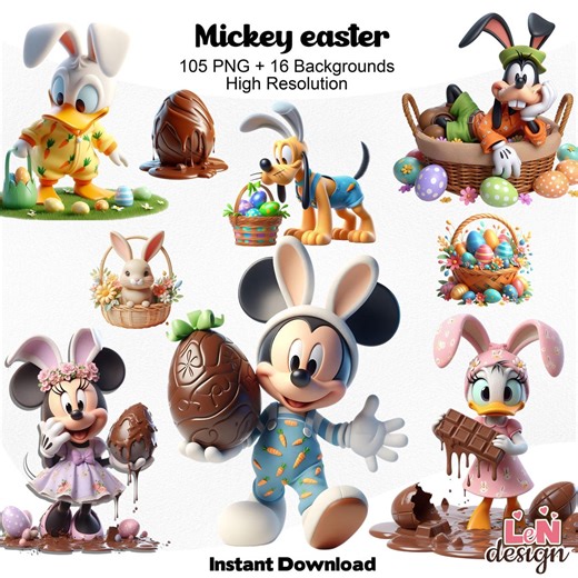 Mickey Easter Clipart Bundle PNG | 105 PNG   16 Digital Papers | Easter Mickey Digital Kit | Printable Party Decor | Instant Download - Etsy