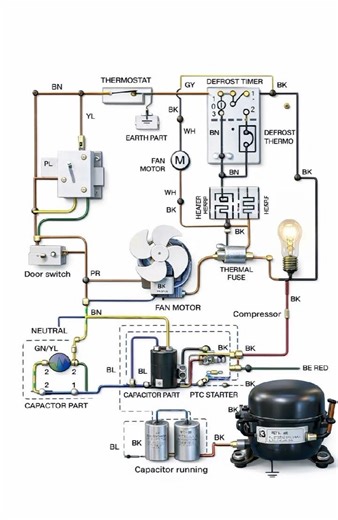 Refrigerator Wiring Diagram Explained2️⃣ Complete Fridge Circuit Diagram3️⃣ Fridge Wiring Diagram