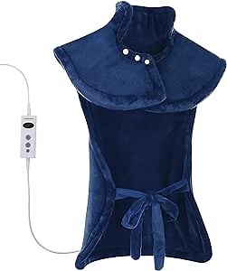 DISUPPO Larger Heating Pad for Neck and Shoulders, 23.6'' x 39.37'' Heating Wrap for Back Pain Relief with 10 Heat Settings, 9 Auto-Off Settings, Navy Blue