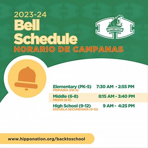 📅🔔 Friendly Reminder: School bells are about to ring, #HippoNation! 🛎️ Here's when the excitement begins and ends at each campus: 🏫 Elementary (PK-5): 7:30 AM - 2:55 PM 🏫 Middle (6-8): 8:15 AM - 3:40 PM 🏫 High School (9-12): 9 AM - 4:25 PM 🦛🏫 #BackToSchool #HuttoISD #BellSchedule | Hutto ISD