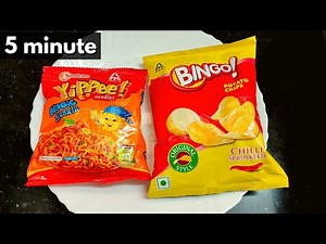5 minutes evening snacks | bingo and yippee recipe | veg yippee noodles with bingo chips | snacks