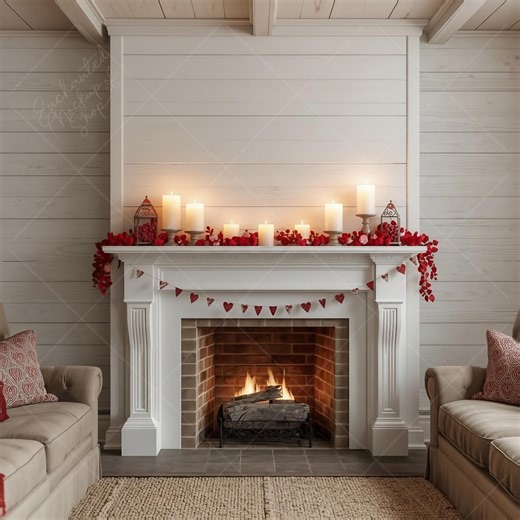 Fireplace Mantle Mockup: Blank Wall, Cottage Decor (JPG File)
