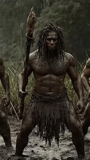 Survival " Apes and Early Humans Hunting a Hippopotamus"