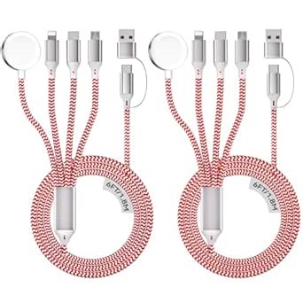2Pack 6FT/1.8M iWatch Charger, 4 in 2 USB A/C to iOS Port/Type C/Micro USB/iWatch Charger Nylon-Braided Multi Fast Charging Cable Compatible for iWatch Ultra/SE/1-10/iPhone/iPad/AirPods/Galaxy