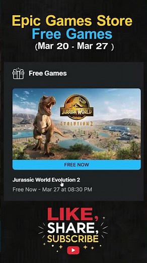 "Jurassic World Evolution 2 FREE on Epic Games Store This Week! Grab It Now #jurrasicworldevolution