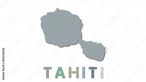 Tahiti map with paper regions. Animated island map growing from regions and title letters falling down. Appealing 4K animation.