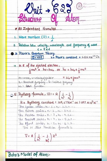 Class 11 Chemistry chapter 2 structure of atom formulas