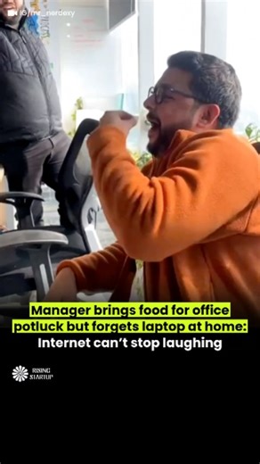 Rising Startup on Instagram: "A light-hearted workplace moment has left social media users in splits after a manager showed up fully prepared for an office potluck — but completely forgot the one thing he actually needed to work. The video was shared on Instagram by user Siddharth Maheshwari, who captioned the clip, “At least I managed to bring the food, mistakes happen!”, perfectly summing up the situation. In the now-viral clip, the manager is seen already laughing and covering his face as his