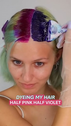 Amazing Split Dye: Half Pink Half Violet 💗💜 #reels #hairdye #hairstyles #haircolor #hairideas #hairgoals | Stella Cini Highlights