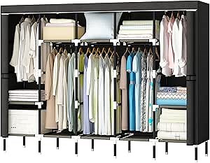 80in Portable Closet Wardrobe, Closet Organizers and Storage with 10 Shelves, Portable Closets for Hanging Clothes with 5 Hanging Rods, 20mm Steel Wardrobe Clothes Organizer - Black