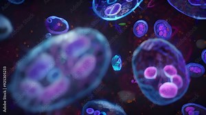 Scientific background under the microscope of various cells and microorganisms of the human body