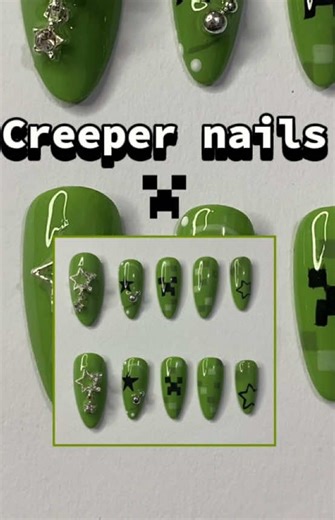 Creeper Nails Design Inspired by Minecraft