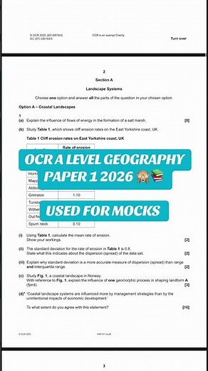 OCR A LEVEL GEOGRAPHY PAPER 1 2025 #ocralevel #ocrgeography #alevelgeography