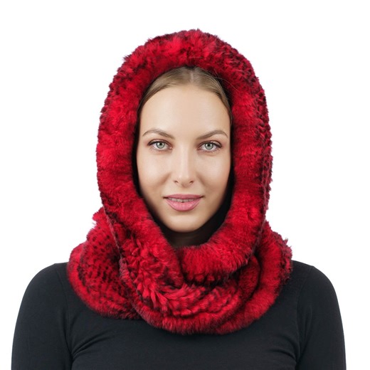Red Knitted Rex Rabbit Fur Hood Scarf | Handmade Neck Warmer - Etsy UK
