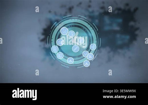 Animation of technology icons over moving clock on grey background. global network, connections, technology and digital interface concept digitally generated video Stock Video Footage - Alamy