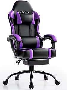 Gaming Chair with Footrest- Comfortable Ergonomic Gaming Desk Chair - Adjustable Computer Chair Comfy Office Reclinable Lumbar Support (D2)