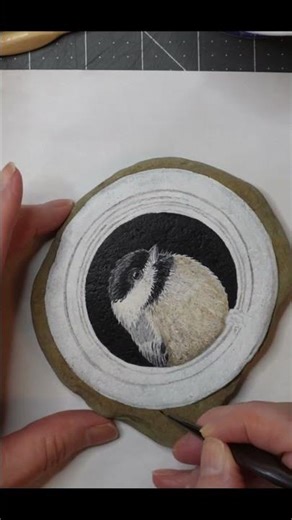 Painting a Chickadee on Stone | Satisfying Art Short #art #rockpainting #artprocess #rockart