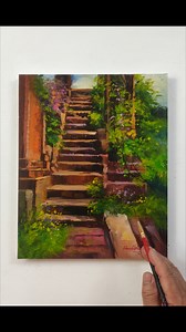 64K views · 3K reactions | Beautiful "Stairs in Spring Season" landscape painting ️/Acrylic on paper ️ #easy #beautiful #landscape #painting #acrylicpainting #acrylic #art #paper #stairs #spring #courtyard #flowers #springvibes #peaceful #chill | Hamlet Shougrakpam Art | Facebook