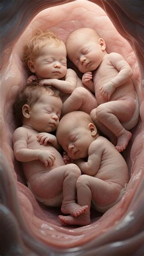 Heartwarming Scene of Triplet Babies Kicking Softly Side by Side Inside the Womb
