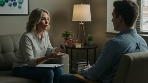 An Engaging Conversation Between a Therapist and Client in a Cozy, Well-Lit Setting, Highlighting the Therapeutic Process and Emotional Exchange During Counseling Sessions | Premium Stock Video Footage